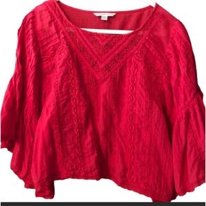 American Eagle Outfitters Red Lace Detail Boho Top Size M NWOT